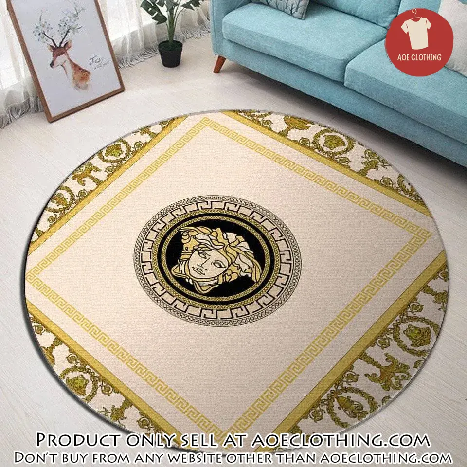 Versace medusa pattern yellow luxury brand fashion round rug carpet home decor aoe1511749
